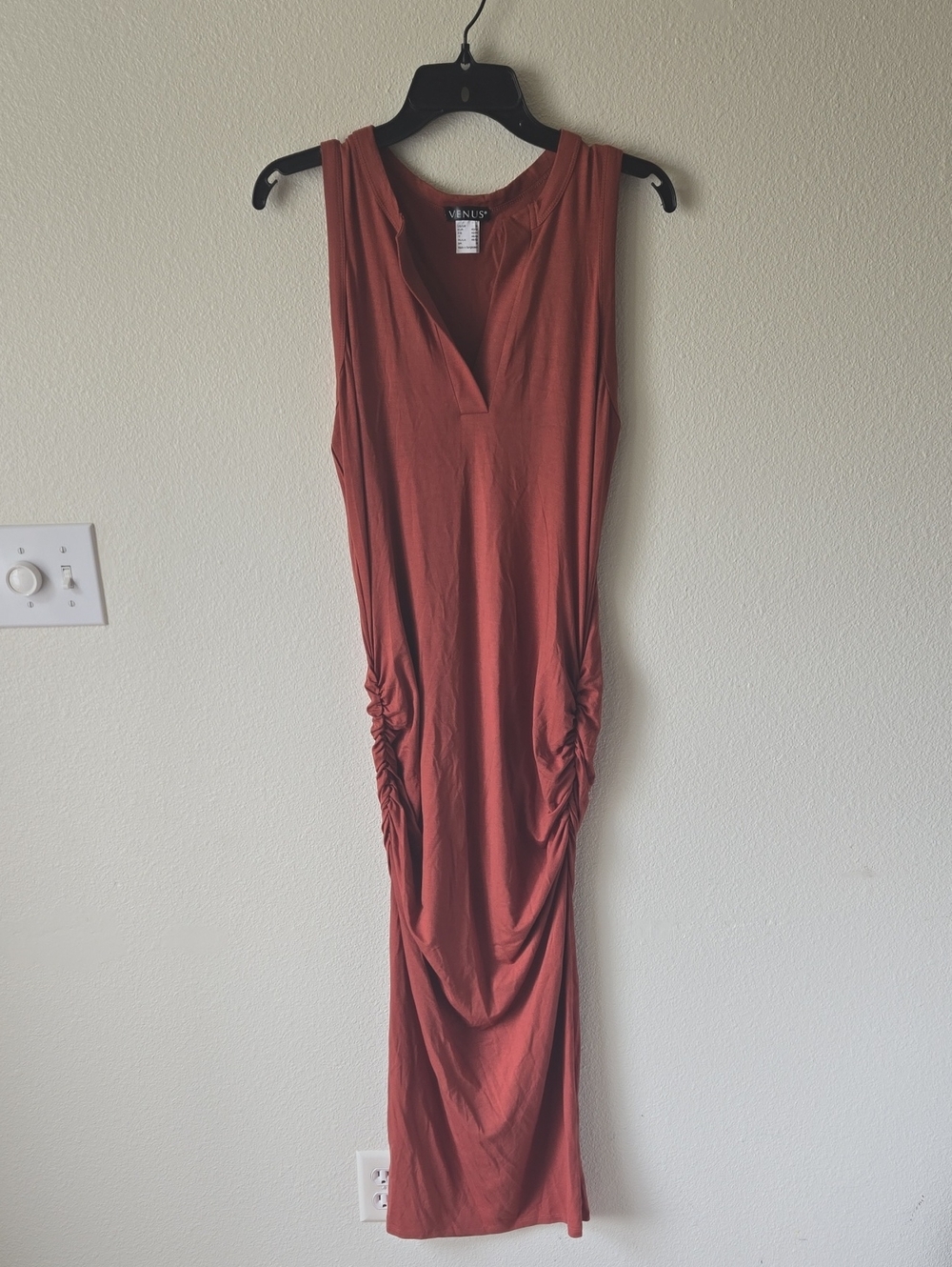 VENUS Rust Red Sleeveless Ruched Side Maxi Dress